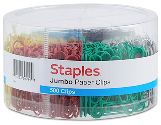 PAPER CLIPS, JUMBO, VINYL-COATED, ASSORTED COLORS, 500/CT LARGE